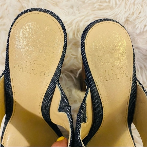 Vince Camuto Blue Denim Heels Platforms Platform Sandals Studs Wooden. - Picture 13 of 14